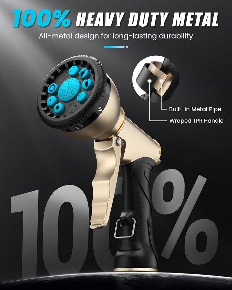 RAINPOINT Garden Hose Nozzle, Hose Sprayer Nozzle with 9 Spray Patterns, High Pressure Water Hose Nozzle Heavy Duty Metal Hand Sprayer, Watering Plants and Lawn, Car Washing, Pet Showering,Blue - Image 2